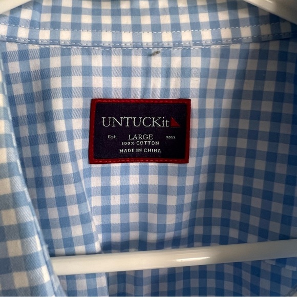 Untuckit Wrinkle Free Kelly Button Down Shirt Blue Gingham Cotton L - Picture 2 of 6